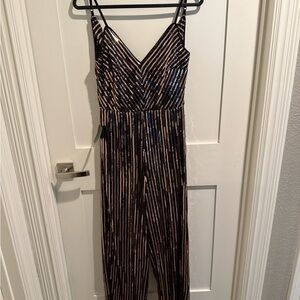 Bebe Black and Gold Full Length Jumpsuit